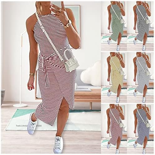 Nxxyeel, ежедневни летни рокли за жените, 2022, дебнещ мини-тениски с принтом в лента, без ръкави, с завязками на талията, с намаляване
