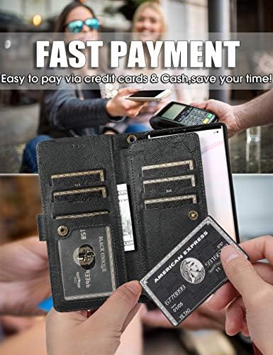 Чанта-портфейл Galaxy S10 за жени, Държач за карти Auker 9 [Магнитен подвижна], Кожен Калъф-книжка със Сгъваща се стойка, Калъф-портфейл с цип с каишка / Джоб за пари, Пълен За?