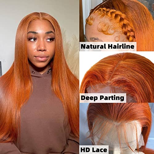Оранжево-цвят на Джинджифил 13x4 HD Перуки от естествена Коса на Дантели, предварително Выщипанные по линията на Растеж на косата с Детски коса, Бразилски Реми Директ?