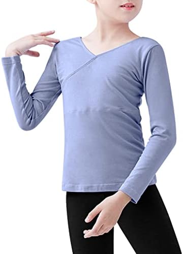 Jizyo/ Детски Танцов Блузи с дълъг ръкав и V-Образно деколте за момичета, Спортна Тениска за занимания с Танци, Основни Ежедневни Облекла