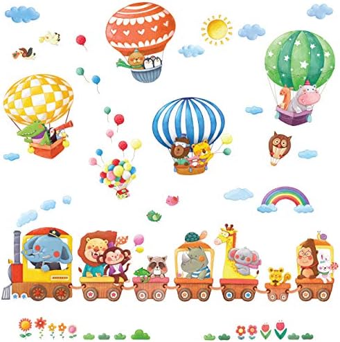DECOWALL DS-8006P8024 Влак с животни и балони Детски Стикери за Стена, Стикери за Стена Отклеиваются Подвижни Стикери за Стена за Детска Спалня Хол (Малък) декор