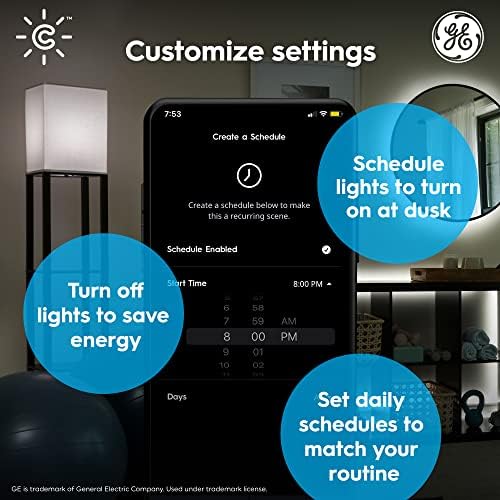 Умни led крушки на GE Lighting CYNC, нежно-бели, с поддръжка на Bluetooth и Wi-Fi интернет, работят с Alexa и Google Home, лампи A19 (2 бр.)