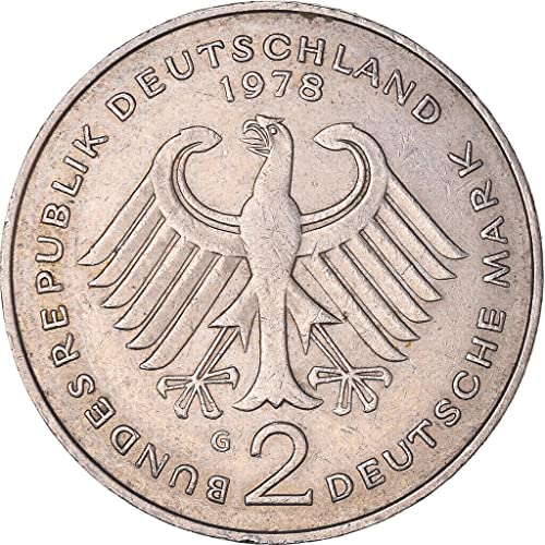 1970-1987 Монета в 2 германската марка с образа на първия президент на Германия Теодор Хойса. 2 Немска марка, Оценени от Продавача За условията на лечение
