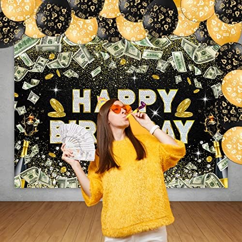Пари Доларова банкнота в Деня на раждането на 6x4ft на Фона на декор от балони Черно Златна Блестящ Диамант Фон За момчета и Момичета, Вечерни Аксесоари за фотография