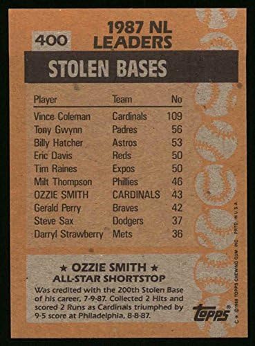 1988 Topps # 400 All-Star Ози Смит Сейнт Луис Кардиналс (бейзболна картичка) NM / MT Кардиналс