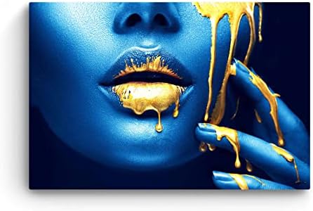 Стенно Изкуство върху Платно Startonight - Синя Златна Метална Картина за вашия интериор, Лице за Хола 32 x 48