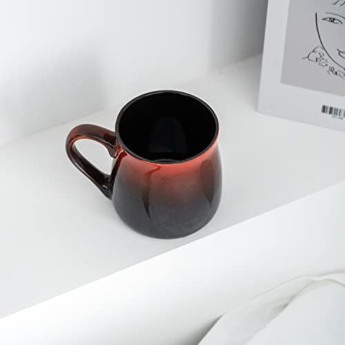 Голяма керамична кафеена чаша JoyoJours Запазва напитките студени и топли, Червено-кафяв, голяма керамична чаша за чаши, 18 мл, могат да се мият в миялна машина и микровъл