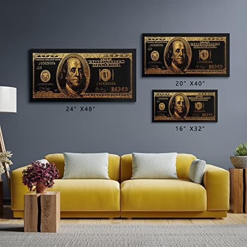 JUST BREATHE 100 Доларова Банкнота Стенно Изкуство Черното Злато Офис Декор Пари Платно на Стенно Изкуство, Вдъхновяващ Стенно Изкуство Модерен Абстрактен Паричен Плака?