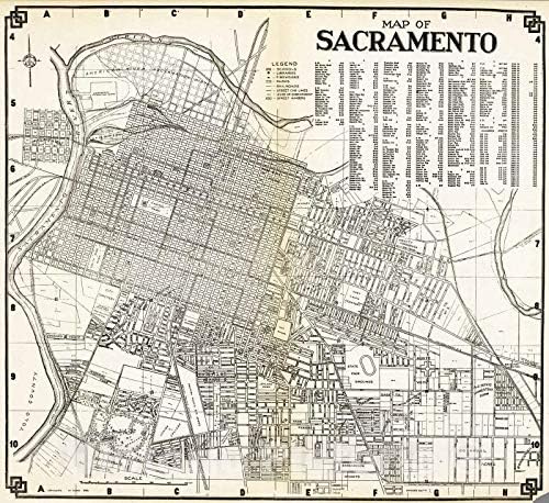 Историческа карта : Карта на Сакраменто, Калифорния, 1938 година. - Винтажное стенно изкуство - 44 x 41