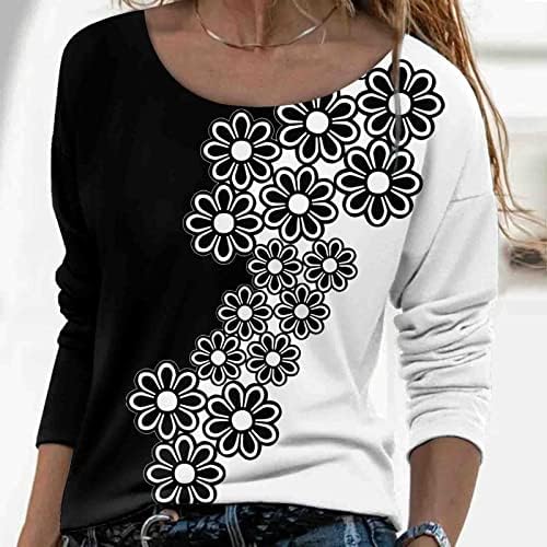 NOKMOPO есенни ризи за жени, дамски ежедневни модерен удобен пуловер с дълъг ръкав и кръгло деколте и принтом, топ