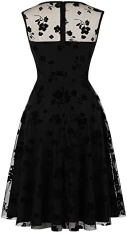 Женствена рокля в Ретро стил на 1950-те години, Дантелено Рокля на шаферка С Цветна Бродерия, Без Ръкави, Трапециевидное Рокля-люлка,