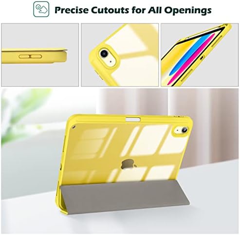 Калъф ProCase за iPad на 10-то поколение с държач за моливи 2022 iPad 10,9-инчов Калъф, Прозрачна делото, трислоен Защитен калъф Smart Cover за iPad на 10-то поколение 2022 A2696 A2757 A2777 -Жълт