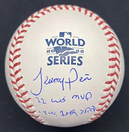 Джеръми Пеня 22 Статистика MVP WS С Подписано Логото на Световните серии по Бейзбол 2022 MLB с Голографическими автограф от Бейзболни топки