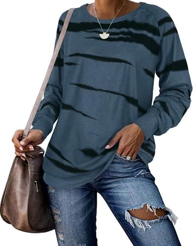 XCHQRTI/ Дамски Блузи с кръгло деколте и дълъг Ръкав, Ежедневни Блузи на Райета, Свободните Пуловери С Принтом, Ризи