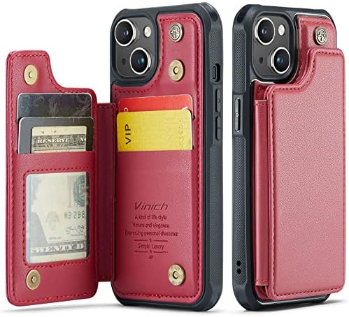 Калъф Vinich за iPhone 13 с държач за карти, една Чанта-портфейл за iPhone 13 за Жени и Мъже със Стойка от изкуствена кожа, Отделения за карти, RFID заключване, Магнитна закопчалка