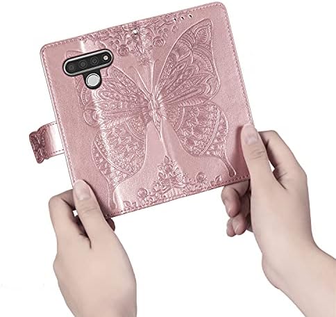 Чанта-портфейл DiGPlus за LG Stylo 6, [С отпечатан във формата на пеперуда и цвете], Защитен калъф-портфейл от изкуствена кожа премиум-клас с панти капак, отделения за карти ?