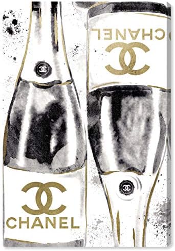 Компания Oliver Gal Artist Co. Oliver Gal 'Inkwash Champagne' Сива Стена арт Принт за напитки Премиум-клас на платно, 16 x 24 Златен