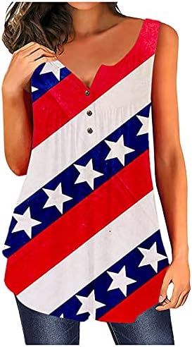 Риза на 4 юли, Върховете на Бретелях за Жени с Флага на САЩ, Лятна Ежедневни Тениска Без Ръкави в Звездната Ивица с равен брой гласове-Боя,