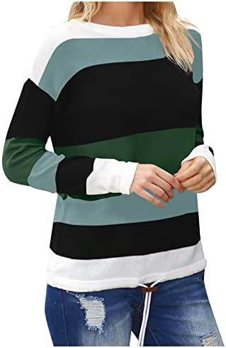 RMXEi Женски Модерен Пуловер с цветен елемент в Ивицата е със Средна Дължина, Без Пуловер с кръгло деколте и Дъното