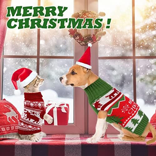 Коледен Пуловер за кучета, 4 предмета, Топло Вязаный Пуловер за кучета, Поло, Сладък Мек Пуловер за Кучета, Костюм на Елен, Снежинка,