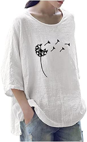 Дамски Модни Свободна Тениска с кръгло деколте и 3/4 ръкав с принтом, Пуловери, Блузи, Ежедневни Леки Блузи, Блузи