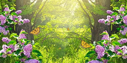 AWERT 48x24 инча Пролетен Горски Фон за Терариум Горски Цветя Цъфтят Пеперуда Природата Дървета, Слънчева Светлина Фон За Аквариум Винил