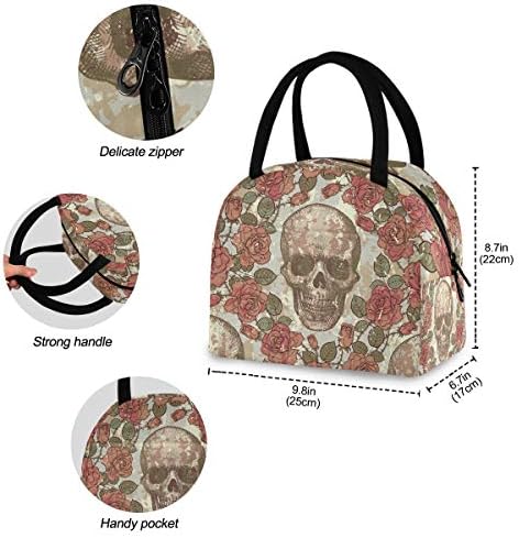 Случайна чанта за обяд Дамски - Череп Роза Голяма Запечатани Чанта за Обяд с плечевыми ремъци за работата на Преносима
