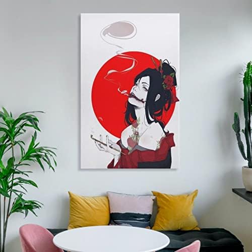 Японски Плакат с Гейшей, Минималистична Естетика Плакат за стая, Азиатски Курящая Момиче, Монтиране на Изкуството, Платно, Художествен