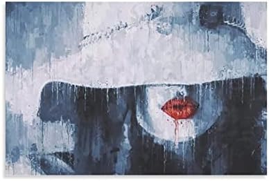 Стенно изкуство с Червени устни За момичета, Абстрактна Модни Дамски модел Шапка - 副文 Платно, Художествен Плакат, Стенно изкуство, Принт,