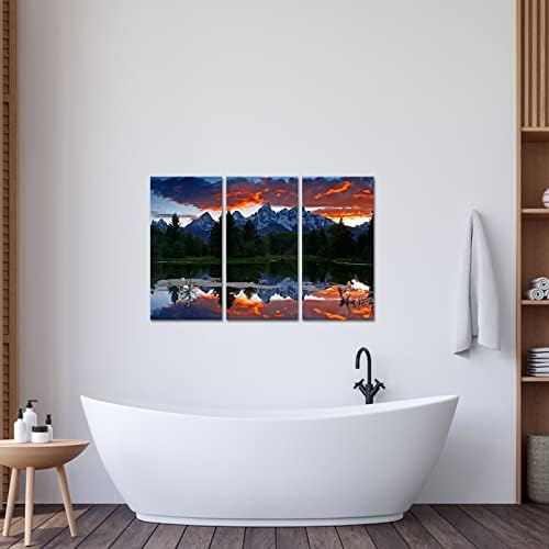 PoGoXiPoYo /Комплект от 3 теми, Снежните Планини и Езерото, Платно, Стенно Изкуство, Национален парк Ганд Teton на Залез слънце, Картини