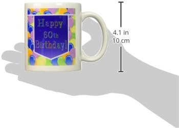 Керамична Чаша с въздушни топки 3dRose и Лилаво Банер Happy 60Th Birthday, 11 грама, Бял