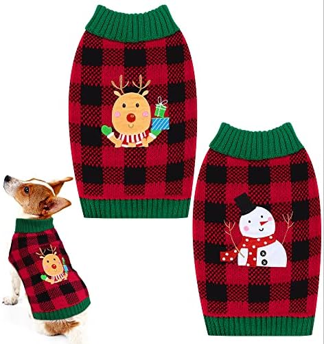 Pedgot / Комплект от 2 теми, Коледа Пуловер за кучета, Сладък Коледен костюм за Кучета във формата на снежни човеци и Елени, Трикотаж