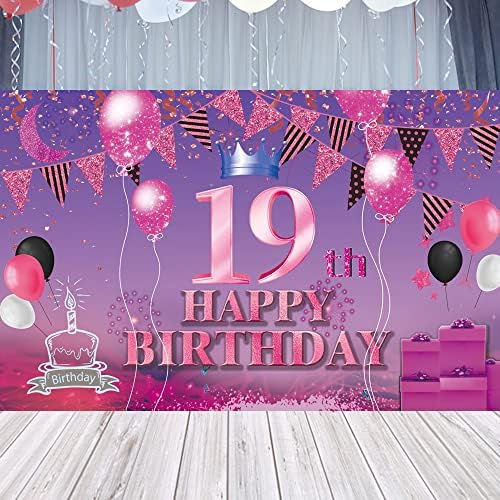 От 19-ти Рожден Ден на Фона на Банер Розово Лилаво 19-ти Знак Плакат На 19-Ия Ден от Раждането, за да проверите за Юбилейна Фотобудки