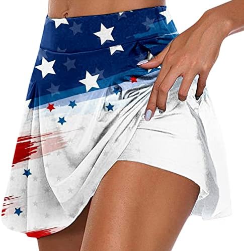 На 4 юли, Спортни Поли с Къси панталони за жени, Плисе Струящиеся къси Панталони за голф с Висока талия, 2 в 1, Панталони с Флага на
