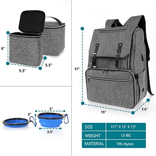 Пътна чанта за кучета DUJP, Раница с джоб за храна, USB порт, Чанти за домашни любимци почивен ден, включва 1 Голяма раница, 2 Чанти