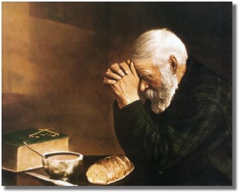 Хляб Човек, Молящийся на Масата Благодат Религиозна Стенни Картина 8x10 Арт Принт