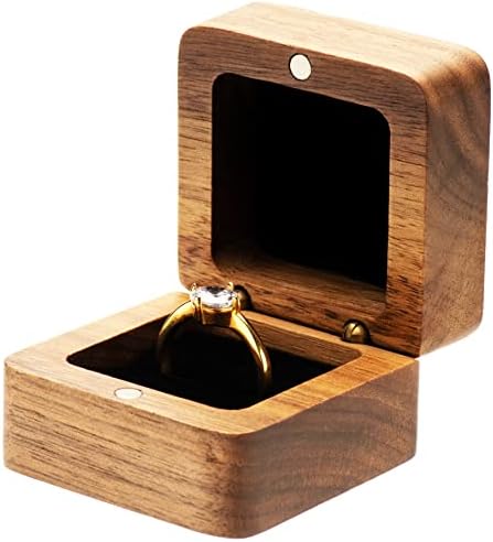 COSISO Подарък Кутия за Годежен Пръстен от Орехово Дърво COSISO Кутия За Съхранение на Бижута за Рожден Ден с Предложение (Черна Вътрешна)