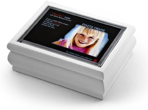 Музикалното Ковчег в бяла Лачена Фоторамке с размер 4 X 6 инча с Новата система за повдигащи лещи - Много песни по избор - Пеенето в