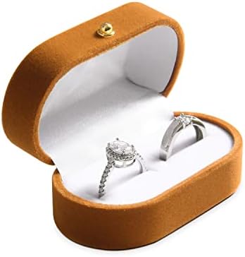 Кадифе Кутия с двоен пръстен Wislist за Сватбената церемония - Елегантен Държач за пръстени за Него и Нея, Държач за пръстените в селски