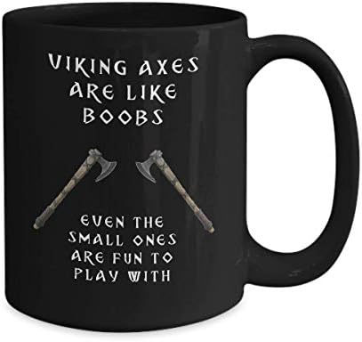 Кафеена Чаша Viking Coffee Mug Cup Мъже, Жени Татко Норвежки Забавен Рог на Черепа - Брадви викингите са Подобни На Цици - Черна чаша