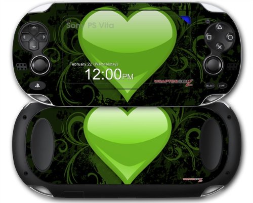 Стъклена Сърцето на Гръндж-Зелен - Кожа, в стил прозорец винетка е подходящ за Sony PS Vita