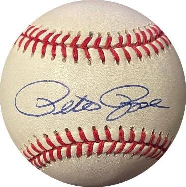 Пийт Роуз подписа договор с Официалната Национална купа бейзбол RONL в много минорном тон (Червено / Филис) - Бейзболни топки с автографи