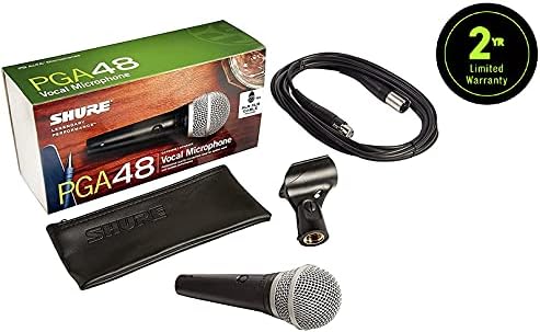 Динамичен микрофон Shure PGA48 - Ръчен микрофон за вокал с кардиоидным звукоснимателем, дискретни ключ за включване / изключване, 3-пинов конектор XLR, 15-инчов кабел XLR-to-XLR,
