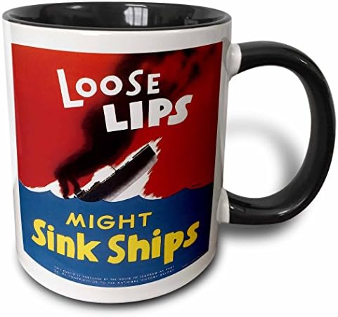 Чаша с военните Плакат 3dRose Vintage Губим Устни, която е в Състояние да Потънат Кораби, 11 грама, Черна