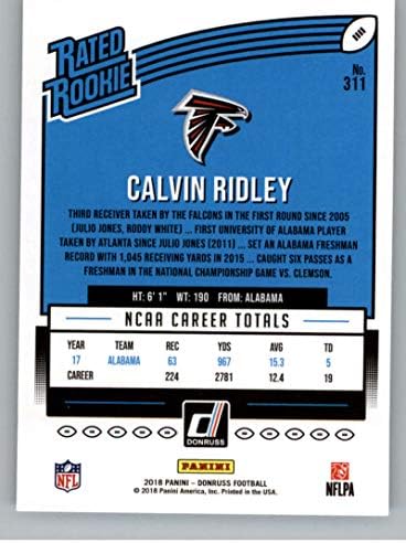 2018 Donruss Football 311 Карта начинаещ Кэлвина Ридли RC Atlanta Соколи С ранг Начинаещ Официалната Търговска картичка NFL