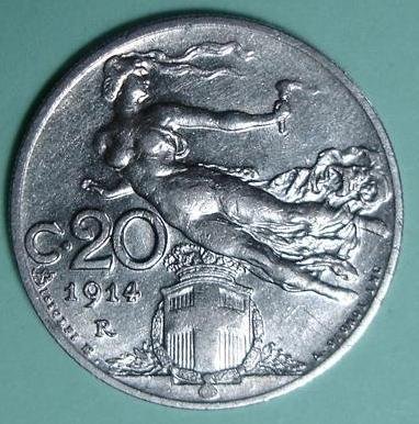Италия 1914, Монета в 20 Чентезими, AU