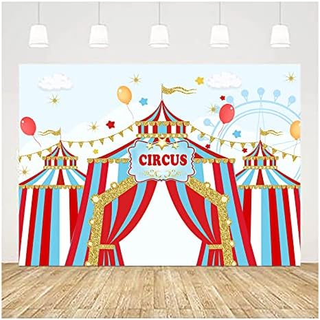 XLL Червено Бяло Цирк, Карнавал, Въртележка, Голяма Палатка, Първи 1-ви Фон за снимки, 7x5 фута, Детски Рожден Ден за момчета и Момичета,