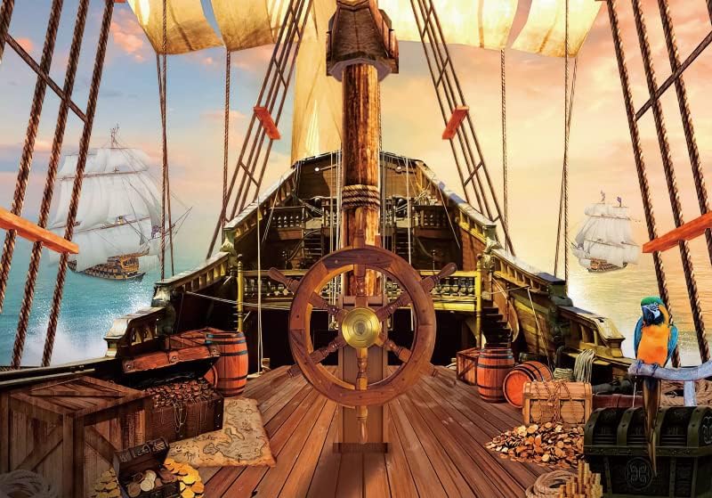 Eainb 10x8ft Пиратски Кораб на Фона на Морската Тема Фон За Снимки Ковчежета със Съкровища Папагали Дървен Волан Детски Душ Вечерни Украса