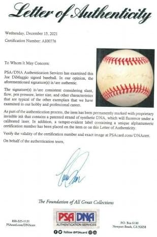 Джо Ди Маджо Подписа Автографи от Всички звезди бейзбол 1990 година Auto PSA/DNA AI00776 - Бейзболни топки с автографи