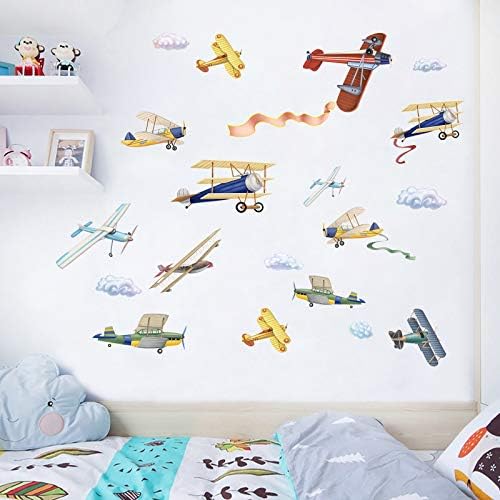 Акварелни Стикери за стена под формата на самолет, Подвижни Стикери за стена за Детска стая, Декорация на Детска Спални, Украса на стената